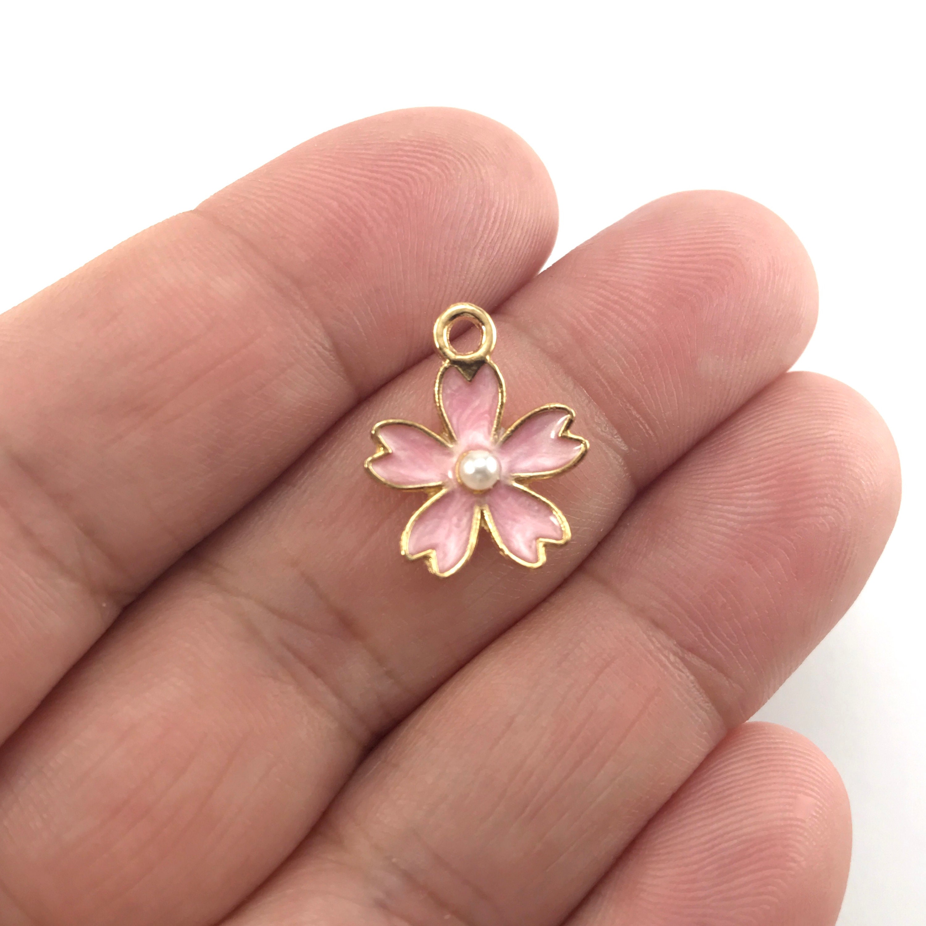 5/10pcs Enamel Pink Flower Jewelry Pendant Charms Bulk Pack Etsy