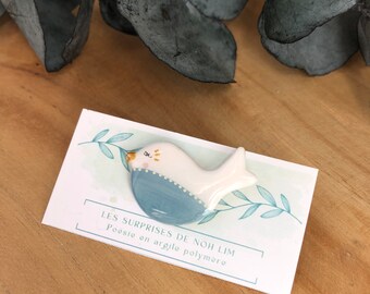 Piou bird pin in poetic handmade polymer clay