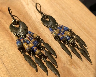 Upcycled ethnic style paper beaded earrings