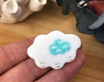 Poetic handmade polymer clay white cloud brooch