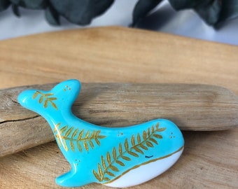 Whale brooch in poetic handmade polymer clay