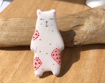 Unique poetic handmade polymer clay bear pin