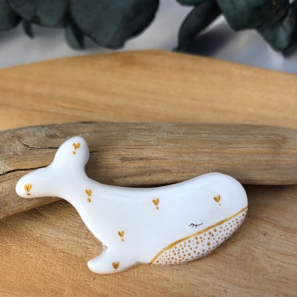 Whale brooch in poetic handmade polymer clay