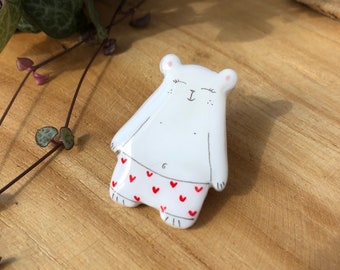Unique poetic handmade polymer clay bear pin