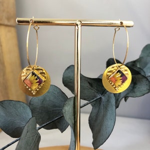 Creole earrings rings gold stainless steel sun and Japanese paper ethnic style image 1