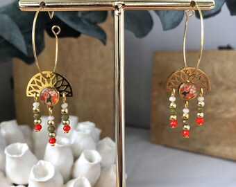 Hoop earrings with gold stainless steel rings and Japanese ethnic style paper