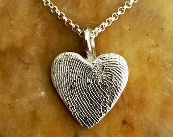 Small Heart Fingerprint Necklace Polished .999 Fine Silver ~ Single or Double Sided ~ Handmade Fingerprint Jewelry ~ Memorial Jewelry