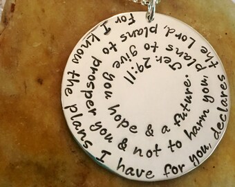 Hand Stamped Sterling Silver Jeremiah 29:11 Scripture Necklace