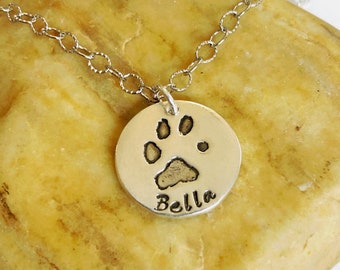 Fine Silver Paw Print Necklace, Personalized Pet Memorial Jewelry