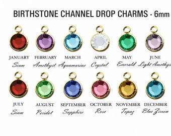 Gold Plated Birthstone Charm – 6mm Crystal Drop Pendant