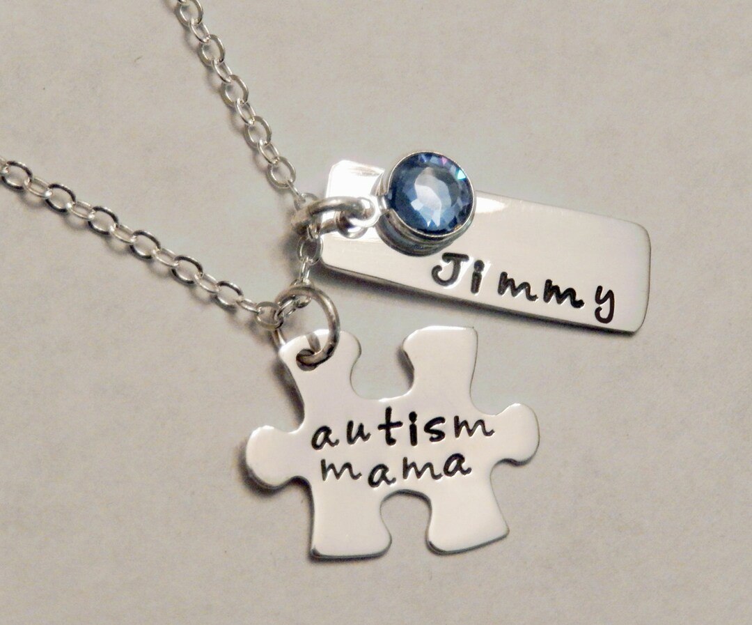 Autism Necklace ~ Stamped Puzzle Piece and Rectangle Name Tag ...