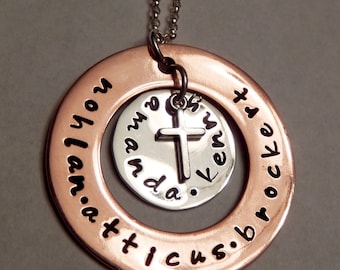 Collana con scritta "Nonna" stampata a mano, ciondolo a croce in argento sterling e rame