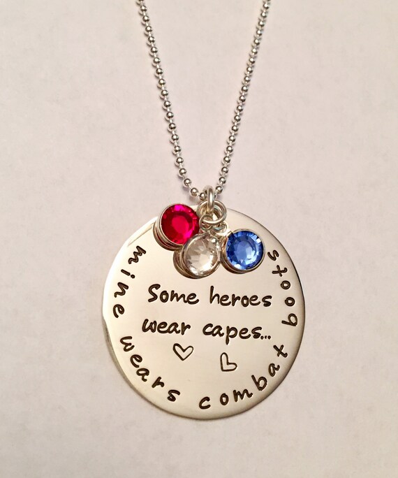 Stamped Military Wife or Mom Necklace Some Heroes Wear Capes
