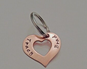 Personalized Stamped Copper Heart Keychain with Names