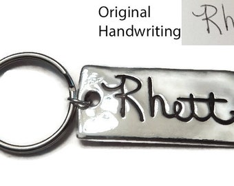 Actual Handwriting Key Chain .999 Fine Silver ~ Single or Double Sided ~ Handwriting or Drawing of Mom, Dad, Child ~