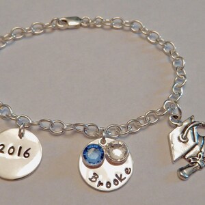 Graduation Bracelet ~ Hand Stamped (current year) Graduation Gift ~ Sterling Silver Charm Bracelet ~ Graduation Present ~ Custom Gift