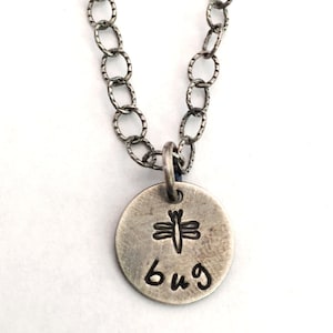 Firefly &quot;bug&quot; Small Hand Stamped Necklace in Solid Sterling Silver