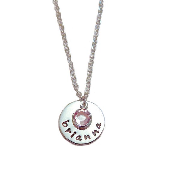 Stamped Name Necklace Sterling Silver With Swarovski Crystal