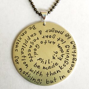 Philippians 4:6 Necklace Hand Stamped Sterling Silver~ Bible Verse Necklace ~ Scripture Necklace ~ Man Woman Unisex &quot;Be anxious for nothing&quot;