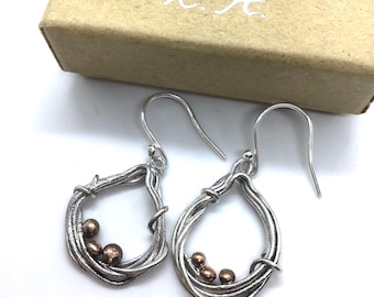 Hedgerow silver and bronze bobble earrings