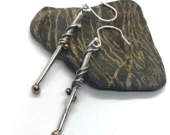 Fusion silver and bronze drop earrings