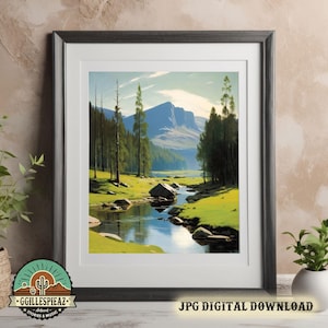 Serene Mountain Stream Printable Wall Art | Nature Landscape Digital Download for Home Décor | Digital Download