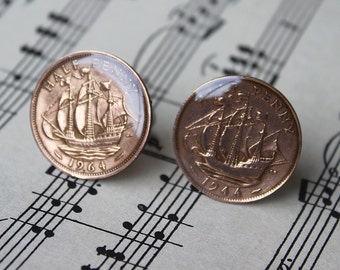 English halfpenny Cufflinks. Made in Australia. Genuine coins. Steampunk cufflinks. Corporate, staff & event gifts