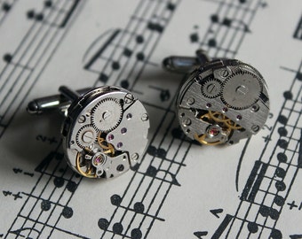 Cufflinks with recycled watch inner workings. Steampunk cufflinks. Corporate, staff & event gifts