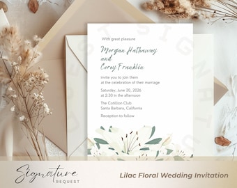 Ivory Floral Wedding Invitation Template: Elegant 5x7 Electronic Invite (Digital Download, PDF File)