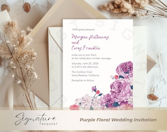 Purple Floral Wedding Invitation Template: Elegant 5x7 Electronic Invite (PDF Download)