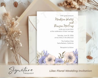 Lilac Floral Wedding Invitation Template: Elegant Spring Invite (5x7 Digital Download)