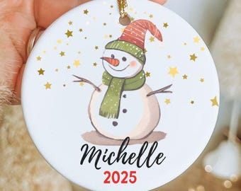 Personalized Snowman Christmas Ornament 2025 – Custom Ceramic Holiday Keepsake