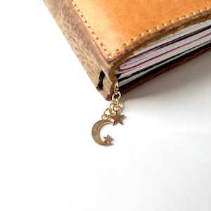 Gold Crescent Moon & Star TN Charm: Traveler's Notebook Clip