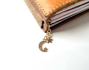 Gold Crescent Moon & Star TN Charm: Traveler's Notebook Clip