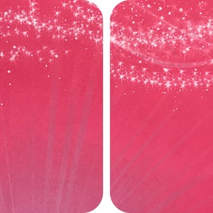 May include: Two pink backgrounds with white glitter. The glitter is scattered on the left side and in a curved line on the right side.