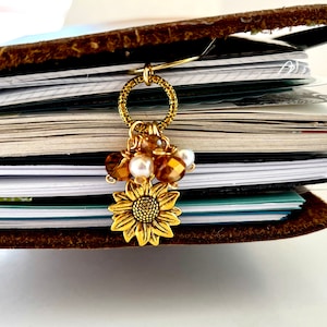 Golden Sunflower travelers notebook charm, travelers notebook charm or paper clip,  travelers notebook accessories, planner accessories