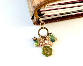 Celadon Green Glass Flower Charm, Travelers Notebook Accessory