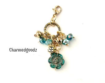 Truly Turq Glass Flower travelers notebook charm or journal charm