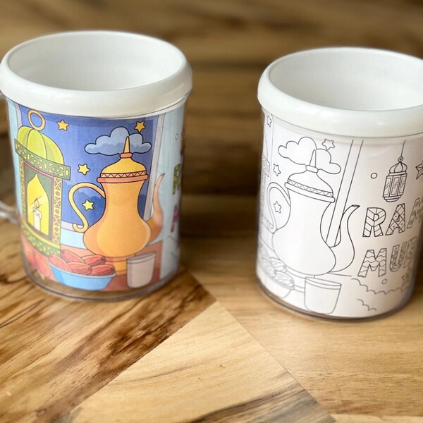 DIY Ramadan kids mug , Kids Eid mug, Design your own mug , Ramadan favors , Eid Favors, Muslim kids gifts, Color your own mug