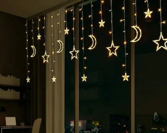 Ramadan star & crescent lights, eid decor, ramadan decor, curtain lights