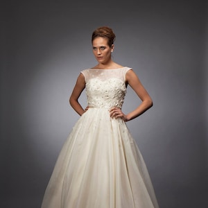 Crystal Embroidery, Wedding dress, bridal gown, Bateau neck dress, Sleeveless dress, Cap sleeve dress, Full skirt, Organza gown. image 1