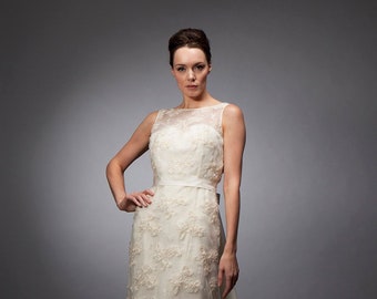 Lace wedding dress, French lace wedding dress, Wedding dress, Vintage dress, bridal gown, Sheath dress, Sleeveless dress, Bateau neck dress.