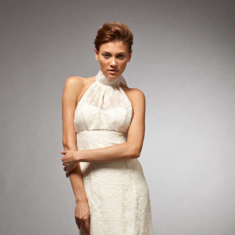 Wedding Dresses Halter Neck Lace Regular Straps Open Back with Beading Flower main image 0