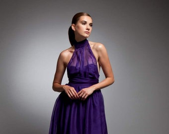 Purple Halterneck Party Dress, Bridesmaid Wedding Gown, Cocktail Dress, Evening Gown for Wife, Anniversary Gift, Long Dress for Women