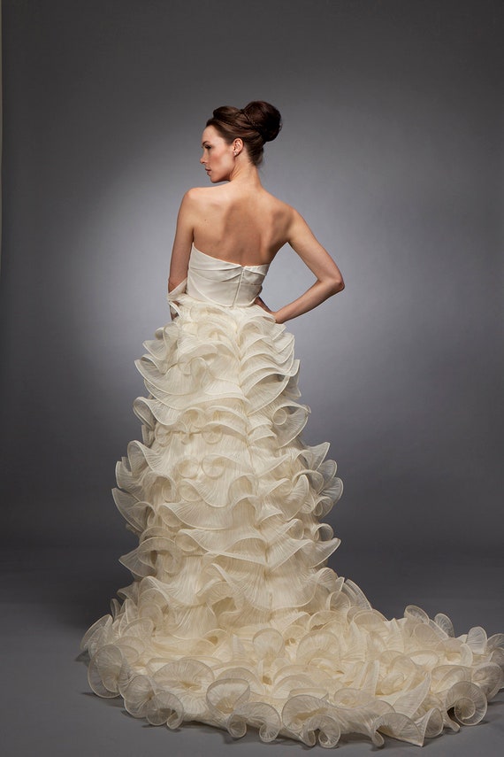 Organza Mermaid Wedding Dress with Ruffled Skirt