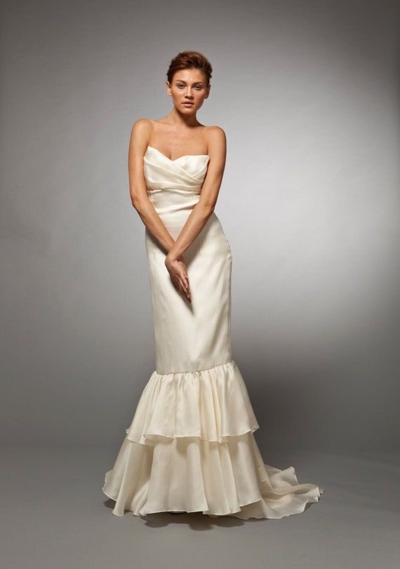 green emerald velvet dress Zapaka Women Elegant White Wedding Dress with Slit A Line Strapless Pleated Sweep Train Bridal Dress, White / US4