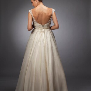 Crystal Embroidery, Wedding dress, bridal gown, Bateau neck dress, Sleeveless dress, Cap sleeve dress, Full skirt, Organza gown. image 2