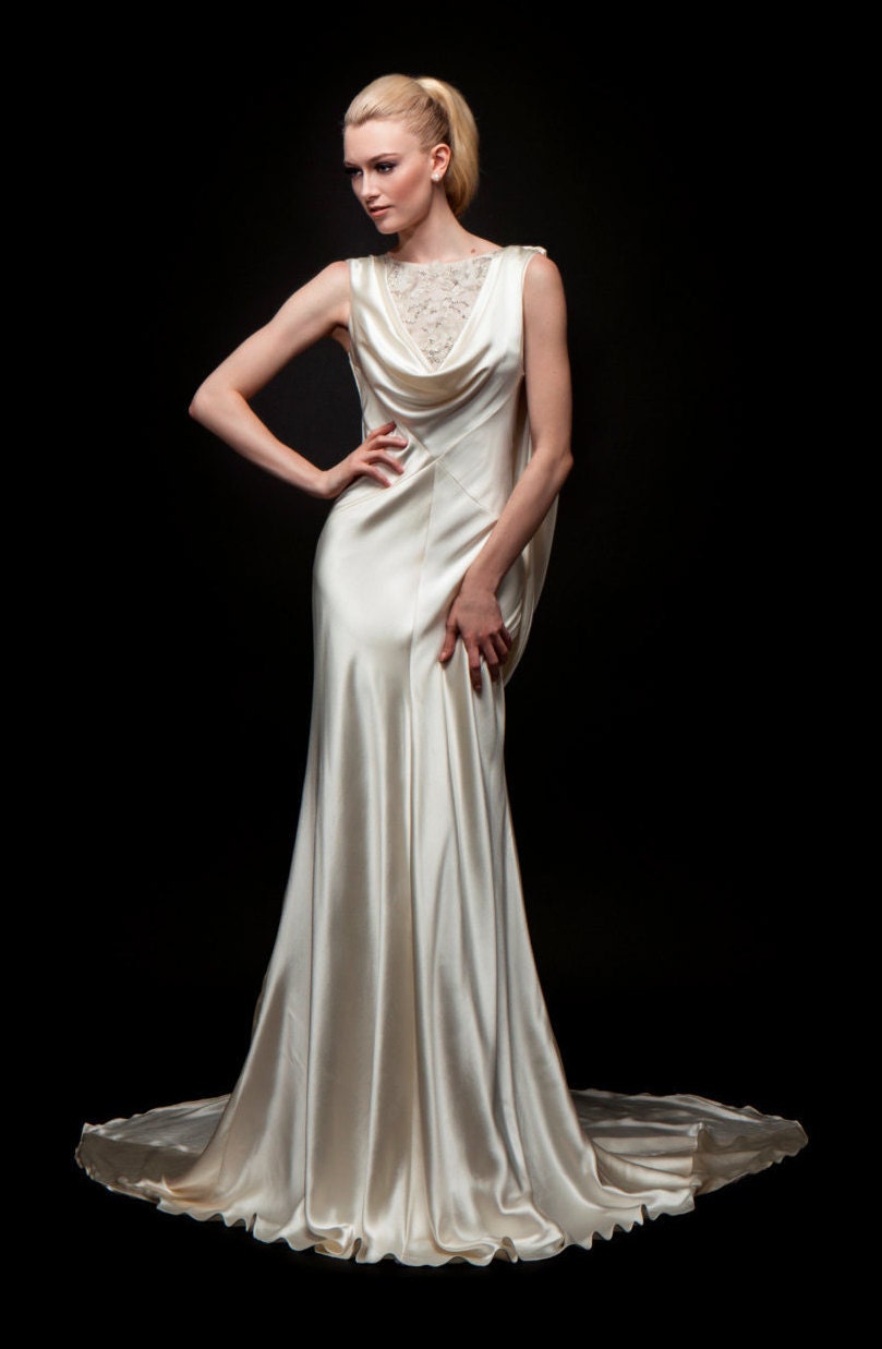 vintage cowl neck wedding dress