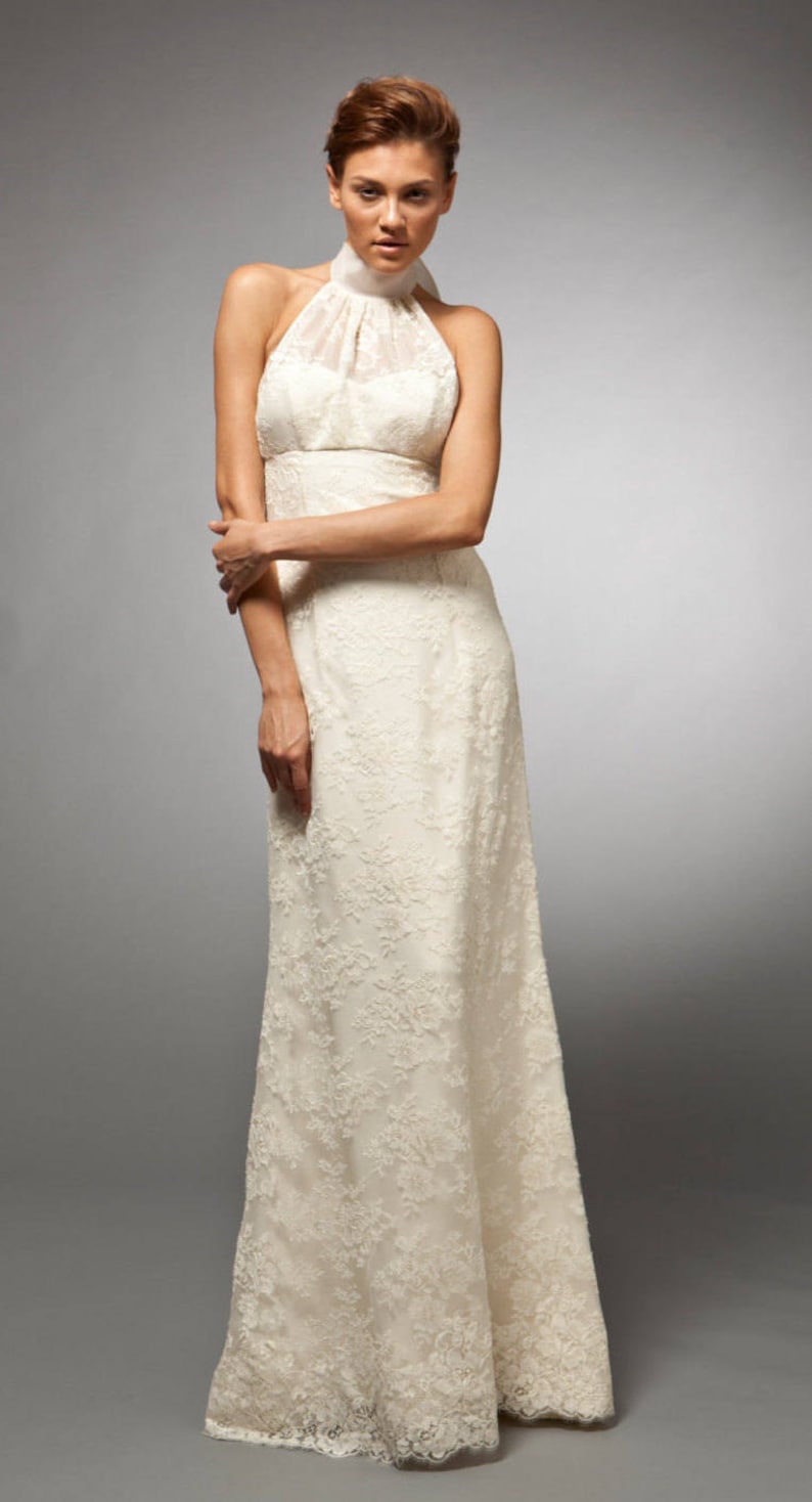 Halter Wedding Dress Beach Wedding Dress Lace Wedding Dress Wedding Dress Bridal Gown Vintage Style Customizable Cut To Order