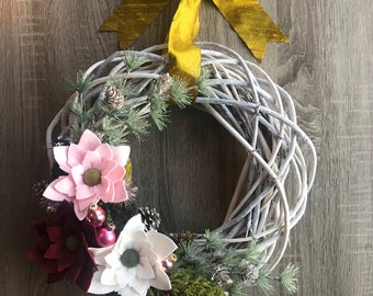 vintage inspired felt poinsettia twisted willow wreath